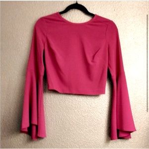 Bebe Woman's Fuschia Cropped Top With Large Bell Sleeves   Size 4
